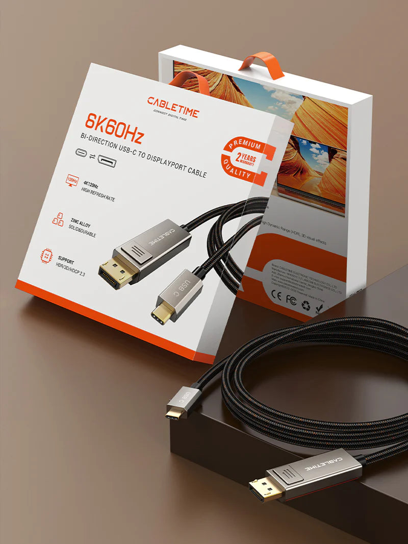 CABLETIME USB-C To Displayport Bi-Directional Cable 2m