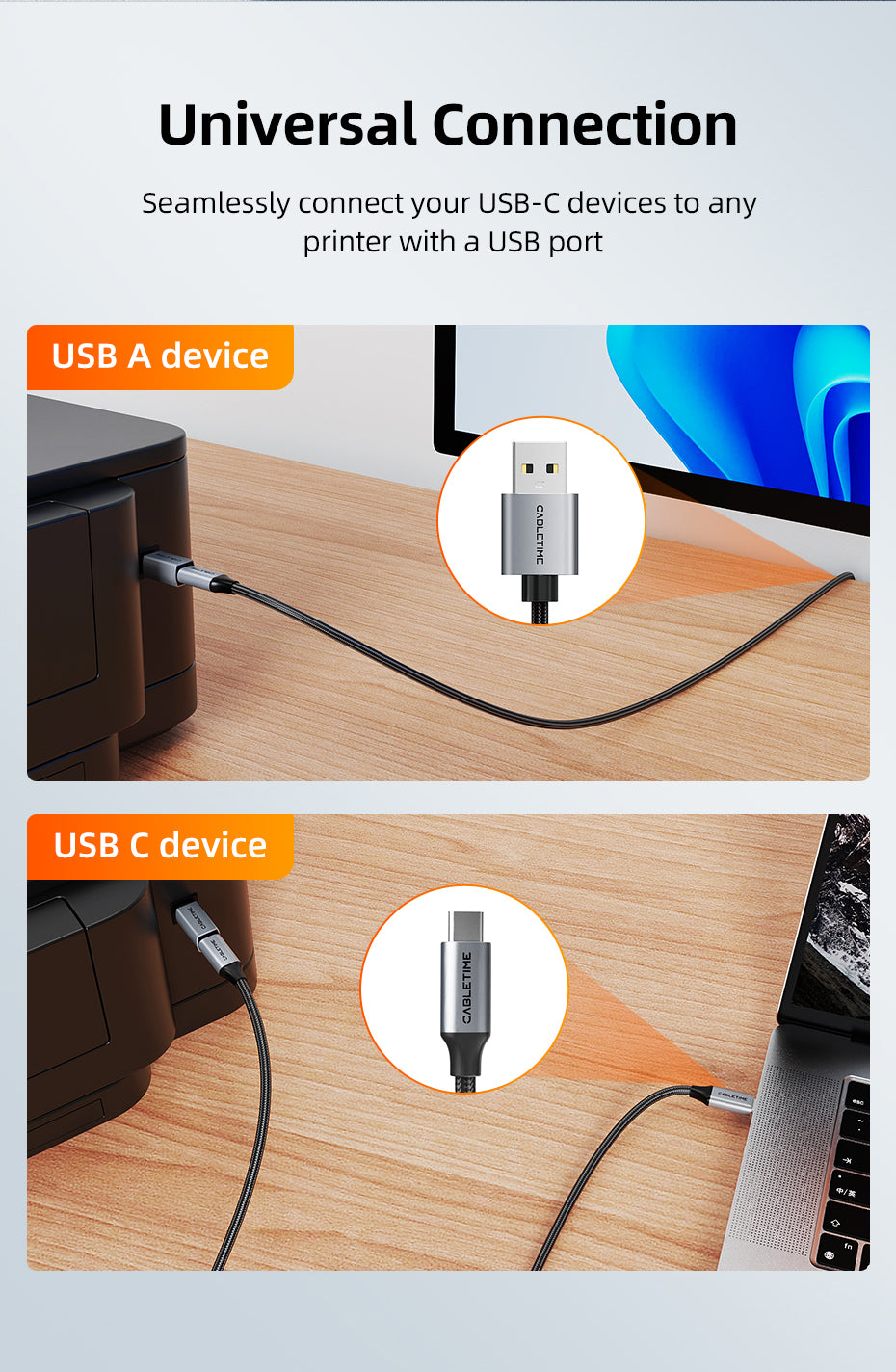 CABLETIME USB-C To Printer Adapter