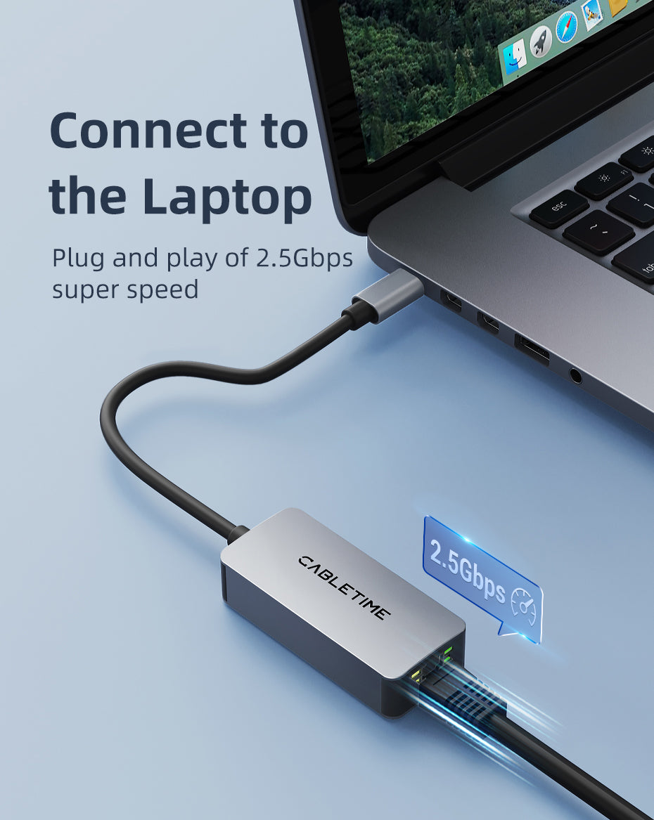CABLETIME USB C 3.0 to RJ45 2.5Gbps Adapter