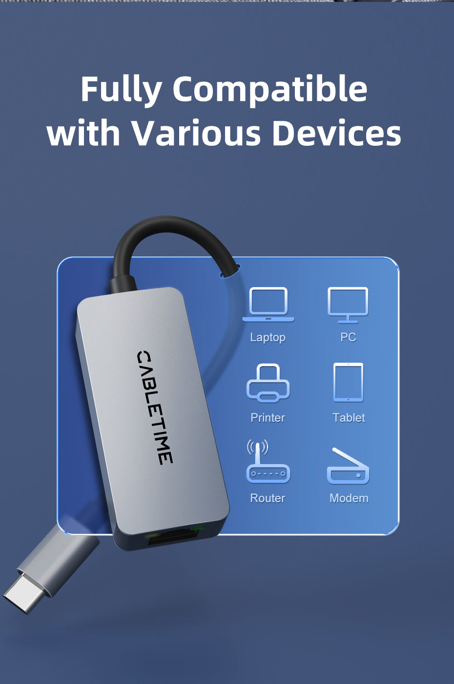 CABLETIME USB C 3.0 to RJ45 2.5Gbps Adapter