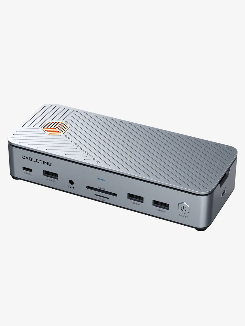CABLETIME 15-IN-1 8K USB C Multiport Docking Station with  10Gbps NVME SSD (Drive not included)