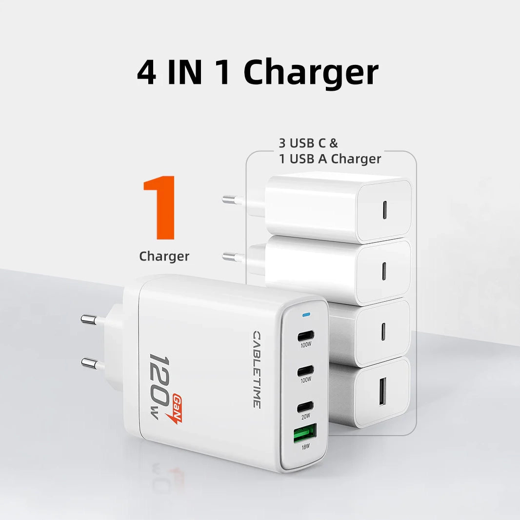 CABLETIME GaN PD3.0 3C1A 120W Wall Charger