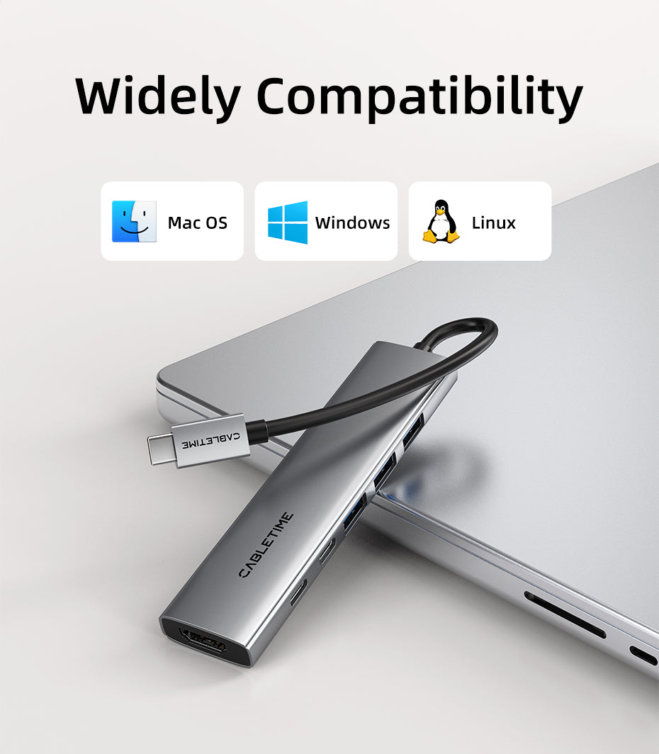 CABLETIME ECO 6-IN-1 USB C HUB 4K30Hz, 5Gbps
