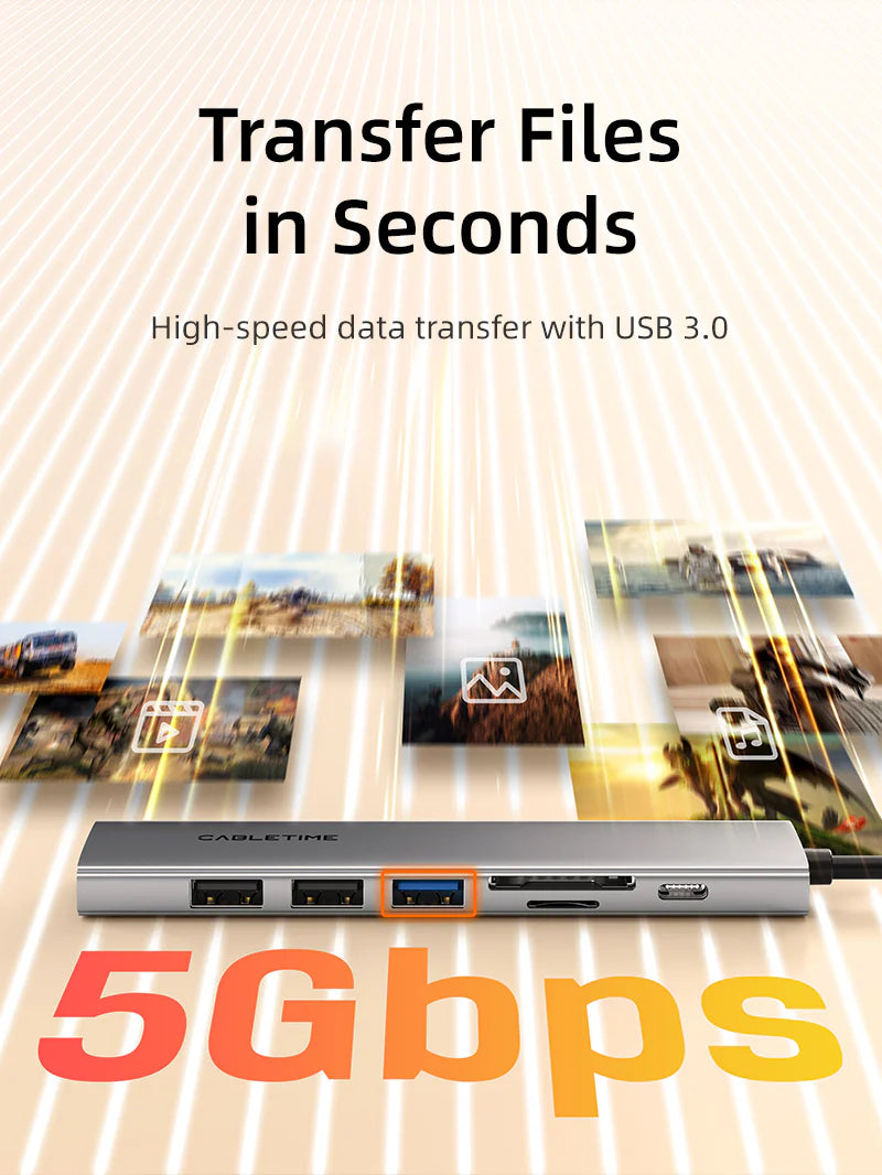 CABLETIME ECO 7-IN-1 USB C HUB 4K30Hz, 5Gbps
