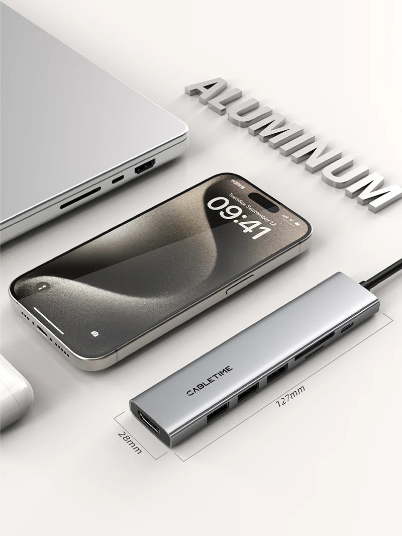 CABLETIME ECO 7-IN-1 USB C HUB 4K30Hz, 5Gbps