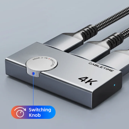 CABLETIME 4K 60Hz HDMI 2.0 Switch 2 In 1 Out Bi-Direction