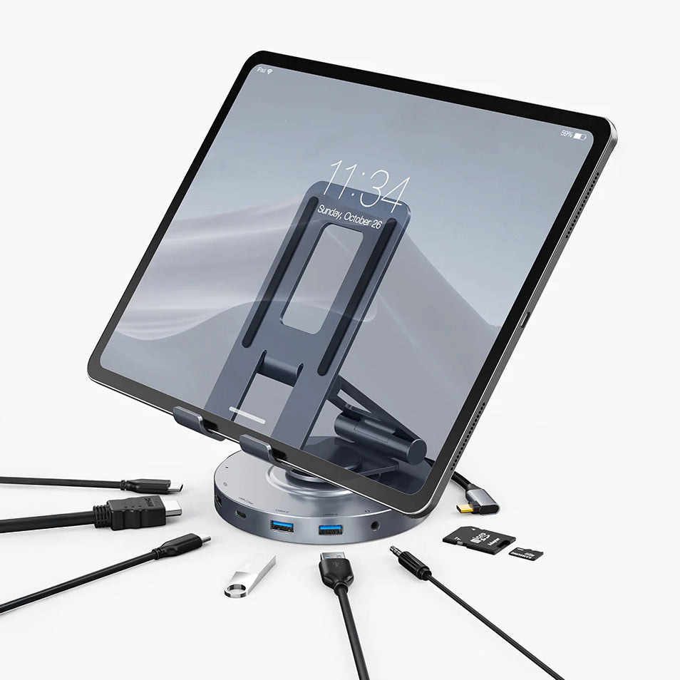 CABLETIME 8-IN-1 USB-C HUB with 360° Rotatable Pad Stand