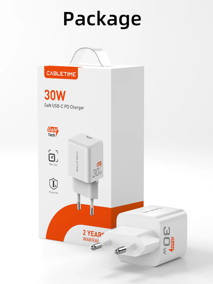 CABLETIME 30W USB-C GaN Wall Charger PD 3.0