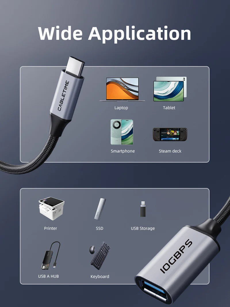 CABLETIME 10Gbps USB-C Male to USB-A Female Adapter