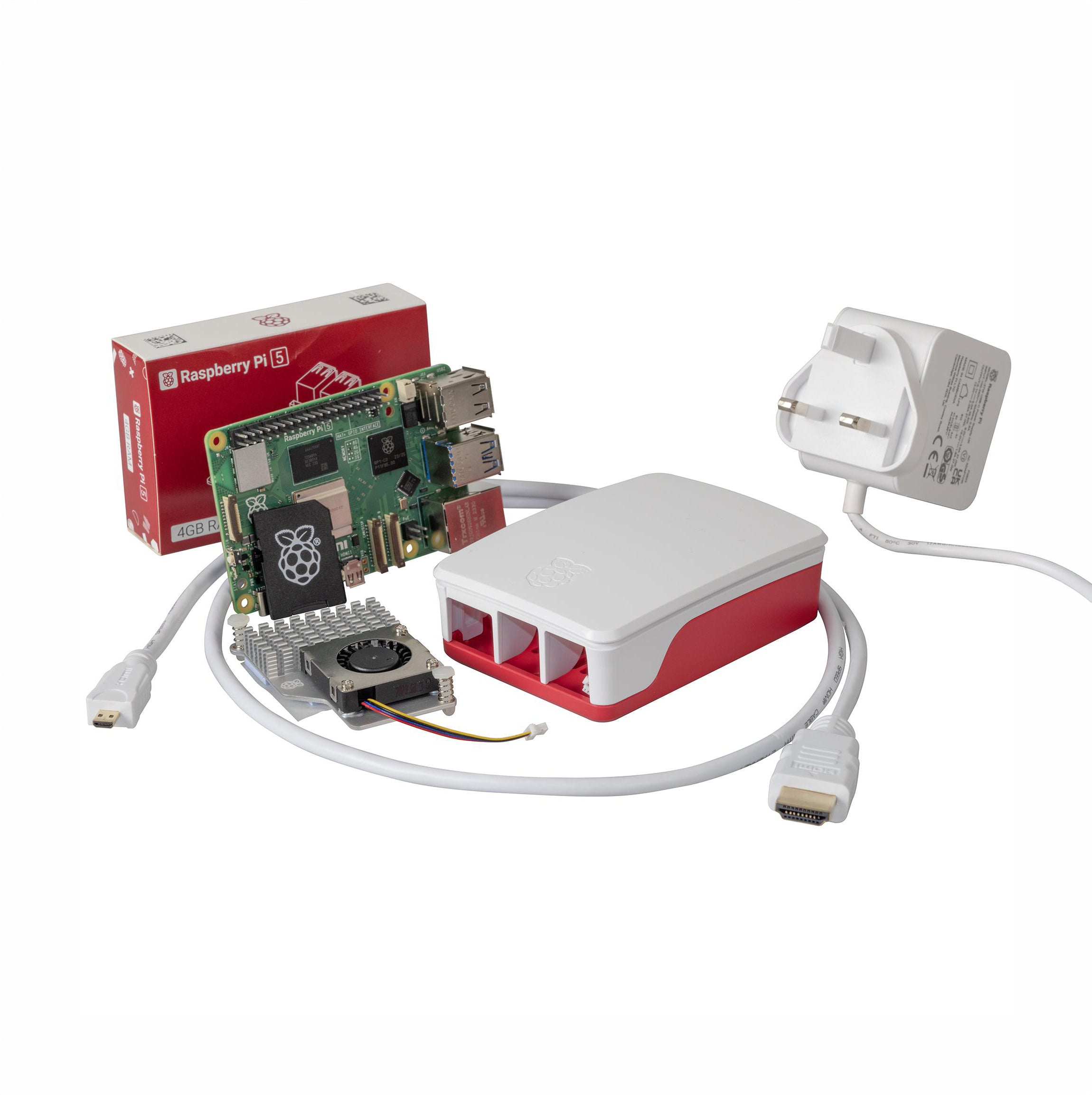 Raspberry Pi5 4GB Red/ White Official Kit 64GB uSD