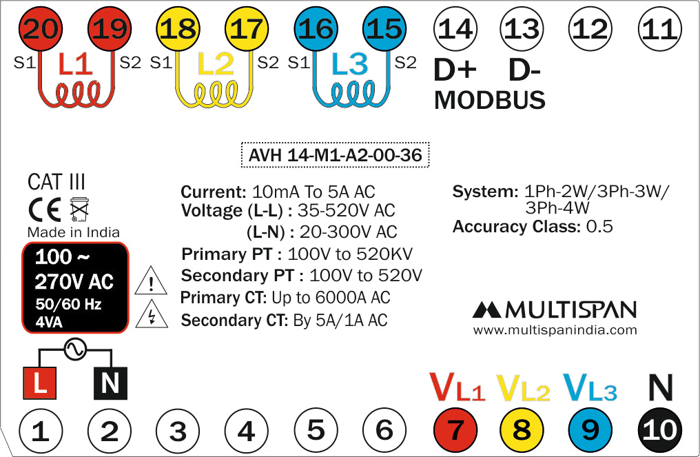 MULTISPAN AVH-14-M1 Energy & Power Meter - with modbus