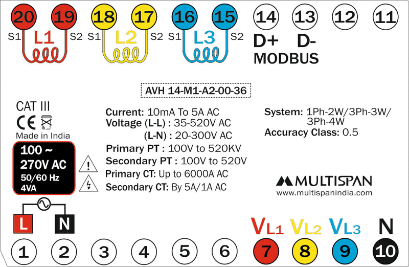 AVH-14-M1 Energy & Power Meter - with modbus
