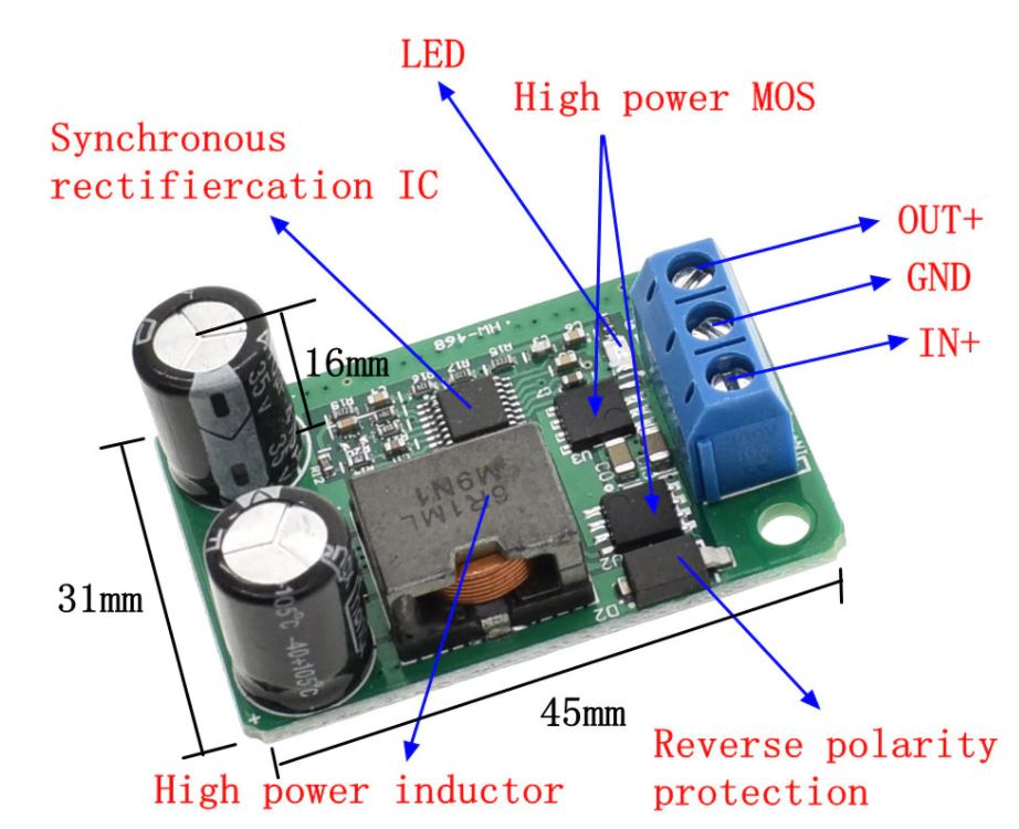 DC-DC buck 9-35V to 5v 5Amp step down synchronous power supply board