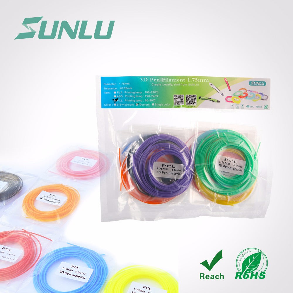 1.75mm PCL 3D Pen Filament in Bag - 5m Per Roll - 10 Colours (SL-900A 3D Pen)