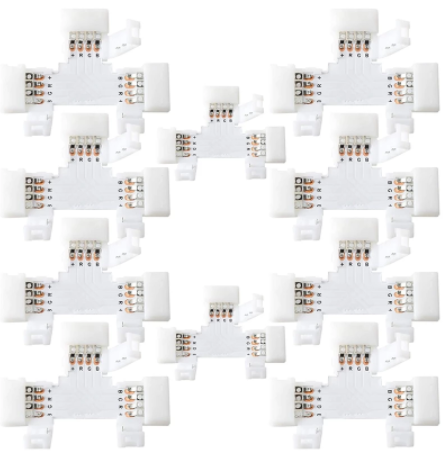 T Shape 4-Pin LED Connectors 10-Pack 10mm Wide Connectors Terminal Extension