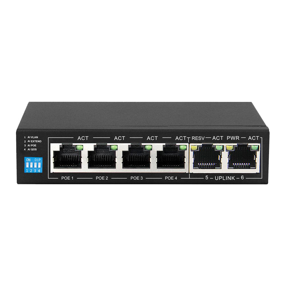 SCOOP 6 Port Fast Ethernet Switch (4 AI PoE ports & 2 FE uplink)