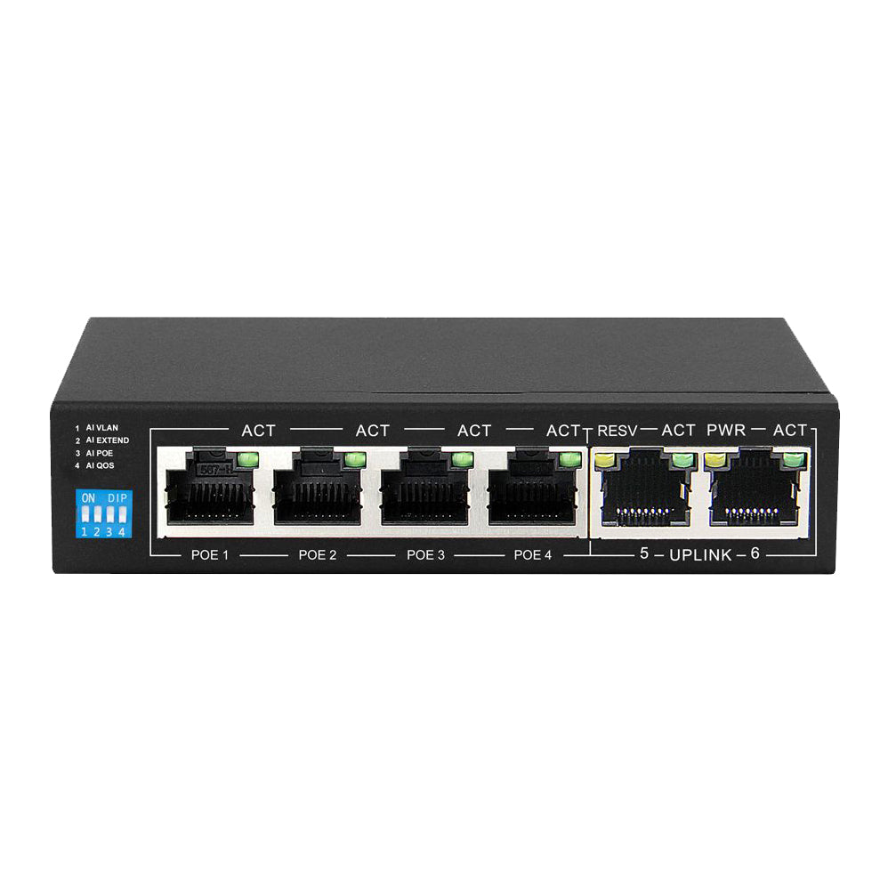 6 Port Fast Ethernet Switch (4 AI PoE ports & 2 FE uplink)