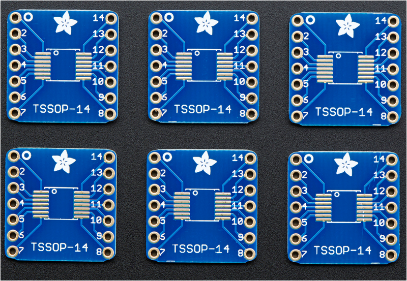 SMT Breakout PCB for SOIC-14 or TSSOP-14 - 6 Pack
